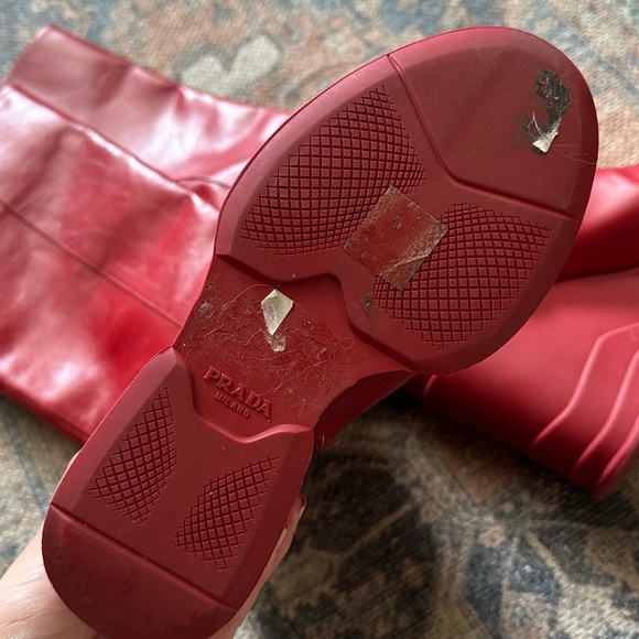 2014 Prada Vitello Leather Rubber-Wedge Knee Boot, Scarlatto - Picture 2 of 8